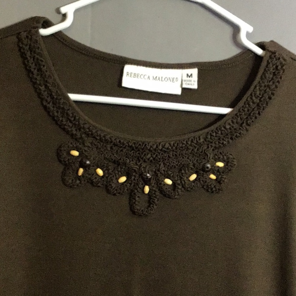 REBECCA MALONE - embellished neck womans sz M top, brown